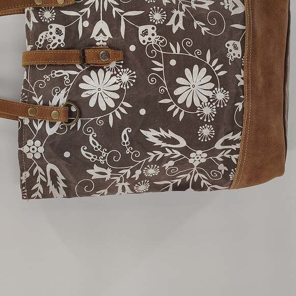 Great Nautical Tote Bag Floral Print Canvas And Leather - Picture 2 of 9